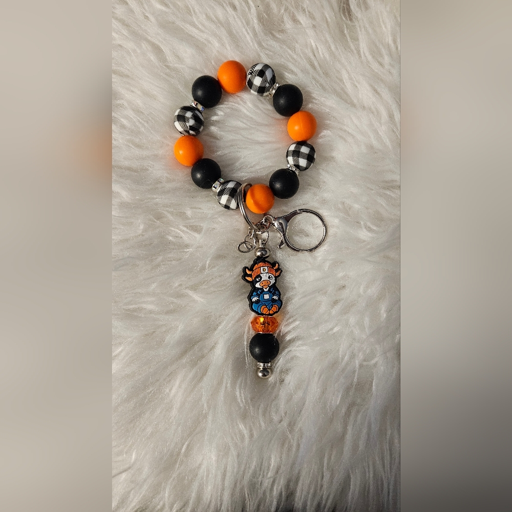 Orange and Black Baby Cow-Beaded Keychain